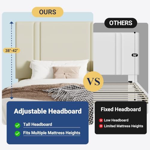 Allewie King Size Platform Bed Frame with Velvet Upholstered Headboard