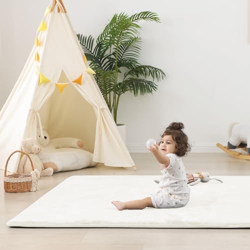 1.5" Thick Baby Play Mat for Floor 50x50 Soft Foam Play Mats, Cream