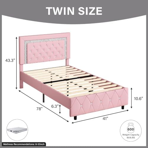 BarnFurin Twin Bed Frame with Headboard, Princess Twin Bed Frames for Kids