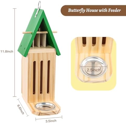 UQM Butterfly House and Feeder for Outside, Wooden Butterfly House