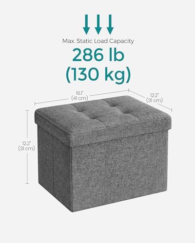 SONGMICS Small Folding Storage Ottoman, 15.8 x 12.2 x 12.2 Inches