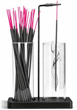 2 in 1 Incense Holder for Sticks Incense Burner Holder with Storage,Glass Upside Down Incense Holder for Sticks with Glass Ash Catcher for Meditation Yoga Spa Room Home Decor[2 Long Black]