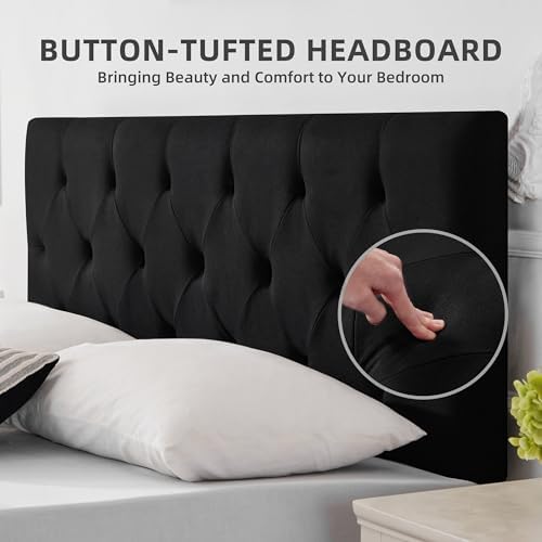 Linen Headboard Twin Size, Adjustable Height Headboard 37-51 in, Black