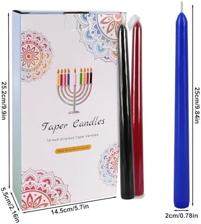 YOROXRG 24 Colored Taper Candles, 7-8 Hours Burn Time, Unscented, Smokeless and Dripless, 0.75 x 10 Inch Dinner Candle Set for Household, Wedding, Party and Home Décor Candlesticks