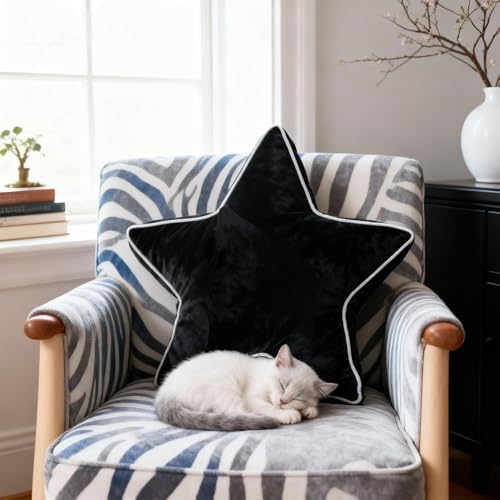 Star Pillow - 22" Large Star Shaped Throw Pillow, Decorative Floor Cushion, Accent Pillow for Sofa, Couch & Bedroom, Black