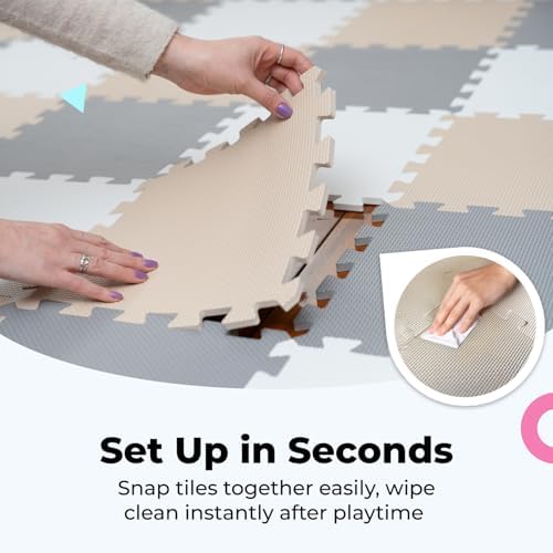 MioTetto Baby Play Mat, Comfortable Playtime Mat – Portable Foam Floor Tiles, Safe Baby mat for Floor for Crawling & Development, Soft Play mat for Babies, Stylish Interlocking Foam Tiles