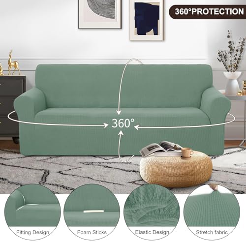 U-NICE HOME Stretch Couch Cover Slipcover for 3 Cushion Sofa, Cyan