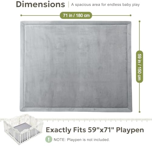 Mallify Ultra Soft 1.3" Thick Baby Play Mat for Floor, Large Velvet 71"x59" Playpen Mat, Baby-Safe & Non-Slip Tummy Time Mat, Crawling Mat for Babies, Toddlers, Infants, Kids, Easy Care, Gray