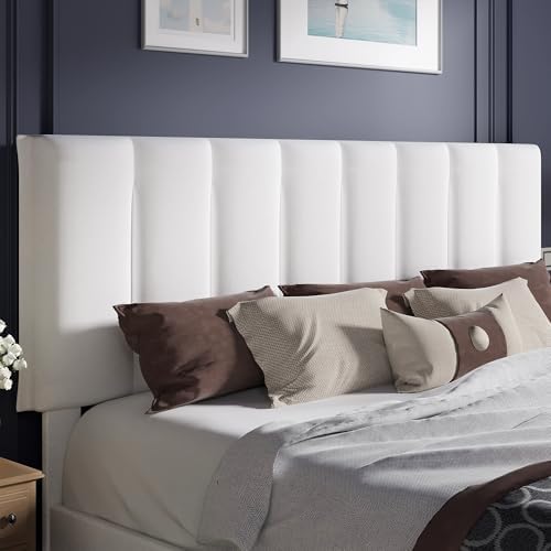 VECELO King Size Bed Frame with Upholstered Headboard, White