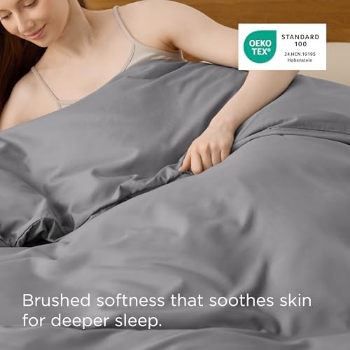 Bedsure Duvet Cover Queen Size, 1Pc Soft Double Brushed Bedding, Grey