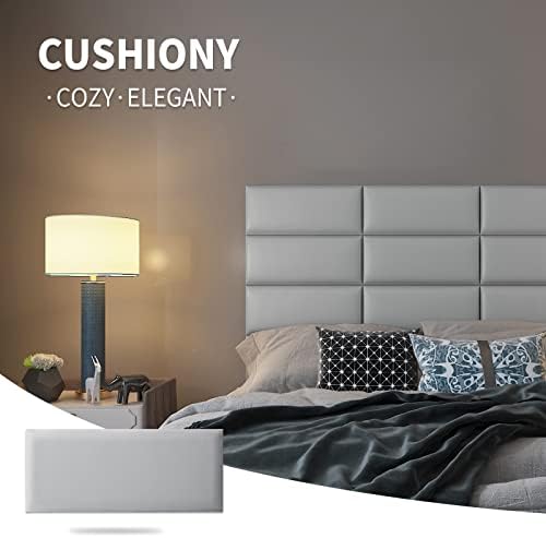 Art3d 12-Pack Peel and Stick Upholstered Headboard, 9.84 x 23.62 in, Grey