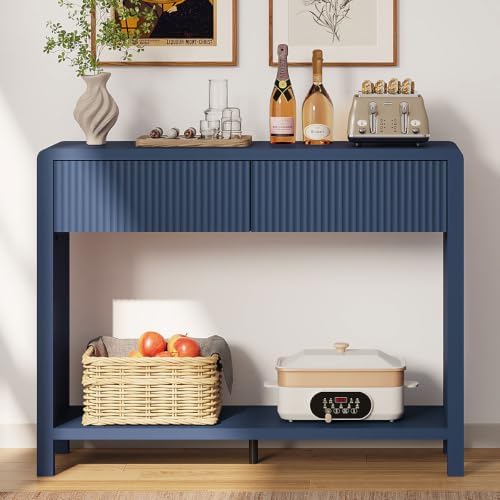 FATORRI Console Entryway Table with 2 Wood Fluted Drawers, 39.37" Blue