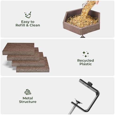 Kingsyard Clamp-On Deck Bird Feeder for Balcony Railings, No Drill