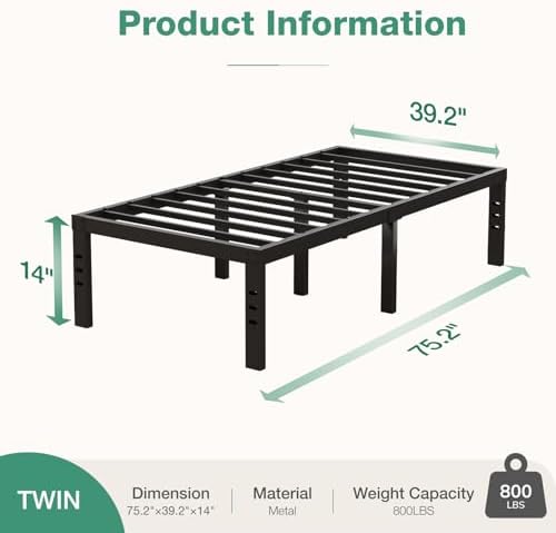 Novilla Twin Bed Frame, 14 Inch Metal Platform Bed Frame Twin Size with Storage Space Under Bed, Heavy Duty Steel Slat Support, Easy Assembly, No Box Spring Needed