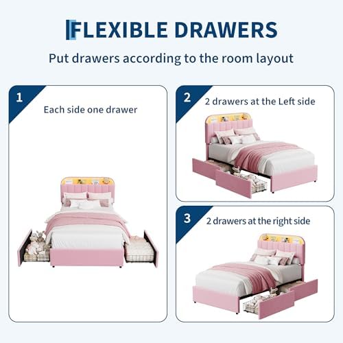 GarveeHome Twin Bed Frame, Platform Bed with Storage Headboard & Drawers