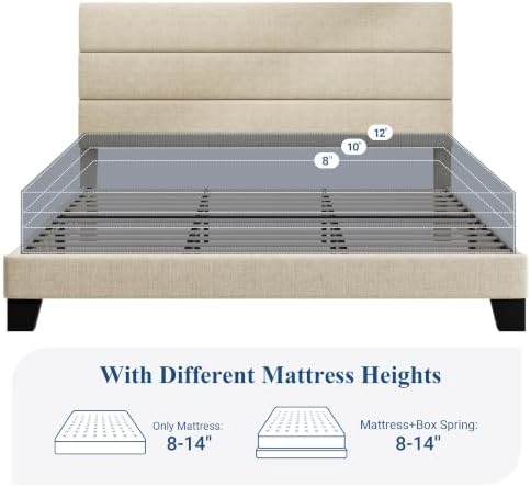 Allewie Cal King Size Platform Bed Frame with Fabric Upholstered Headboard