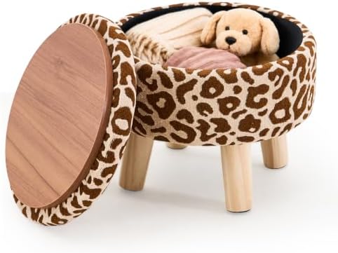 Wimarsbon Round Storage Ottoman,Footstool with Padded Seat and Wood Legs