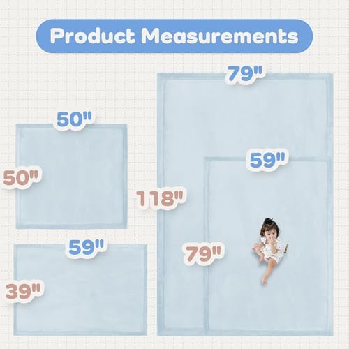 1.5" Thick Baby Play Mat for Floor Tummy Time, Large Pro Soft Foam Activity Playmats Playroom, Easy Care with Non-Slip Safe for Infant Toddler Kids Crawling79"x 118" (Blue)