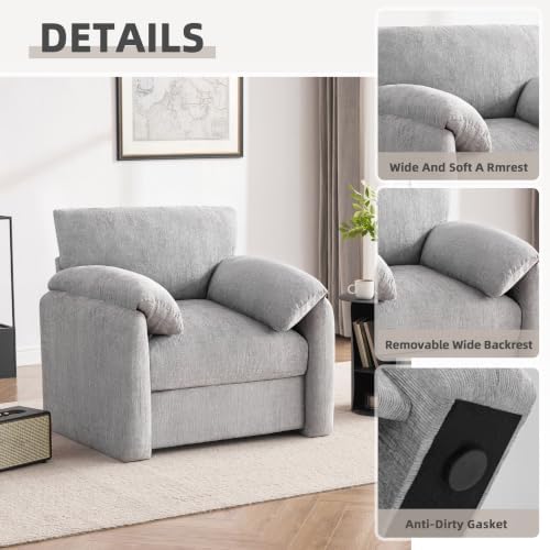 Howjoe Accent Chair for Living Room, Oversized Reading Armchair, LightGray