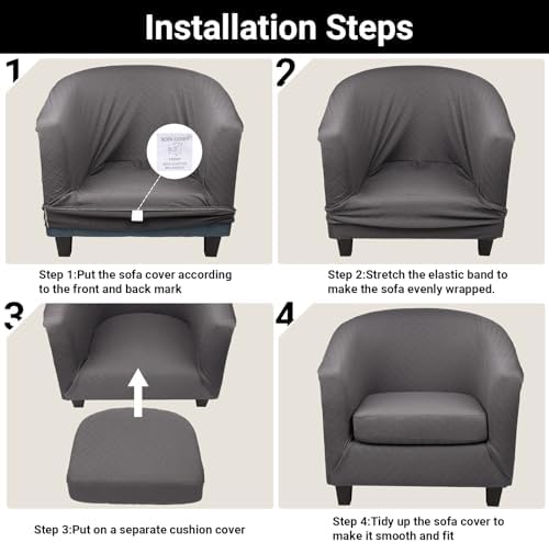 Club Armchair Slipcover, 2 Piece Tub Barrel Chair Slip Cover with Chair Cushion Cover, Soft Stretch Chair Couch Slipcover with Elastic Bottom Washable Furniture Protector for Living Room