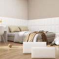 Peel and Stick Headboard White Upholstered Wall Panels, 4 Panels Sized 7.8" x 15.7", 3D Anti-Collision Soundproof Self-Adhesive Wall Panel for Bedroom
