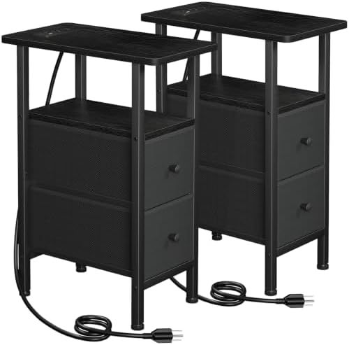 LOAKEKEL Narrow End Table with Charging Station, Side Tables Living Room