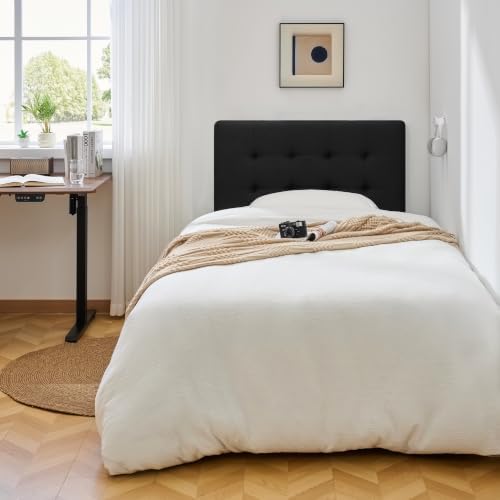 Linen Stitched Tufted Twin Headboard, Adjustable Height 37.2-46 in, Black