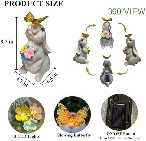 YODY Solar Garden Statues Outdoor Decor Bunny with Butterfly