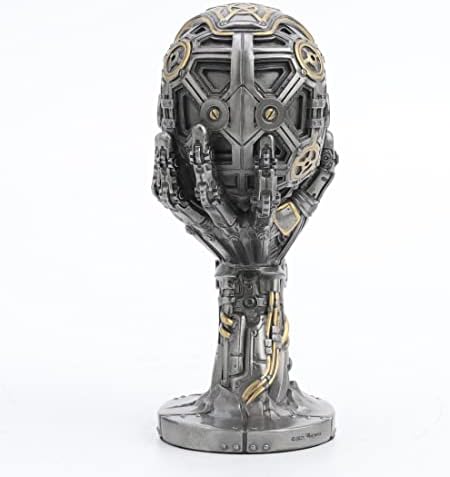 Veronese Design 7 1/8" Steampunk Thinker Statue Mechanical Skull Sculpture Metallic Finish