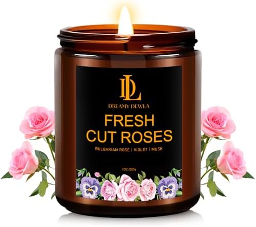 Fresh Cut Roses Candles, Fresh Cut Roses Scented Candle, Mother's Day Candle Gifts for Women, Soy Candles for Home Scented, 7oz 50 Hours Burn, Home Décor