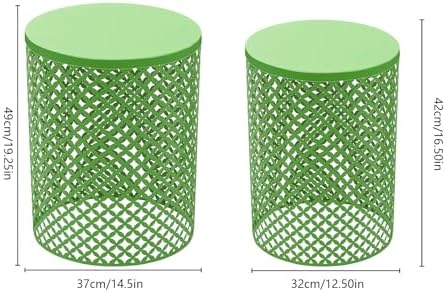 Metal Frame Accent Table,Cylindrical Outdoor Side Table,Decorative Garden Stool,Set of 2 Nesting Side Table,Modern Decorative Garden Stool for Patio Balconies Cafes Parks (2, Green)