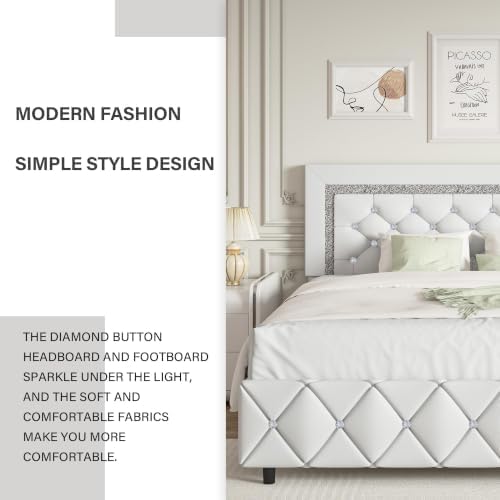 BarnFurin Full Size Bed Frame,Princess Platform Bed with Diamond Headboard