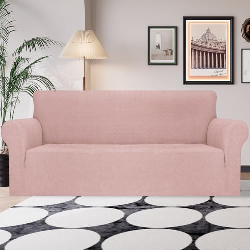 JIVINER Stretch Sofa Covers 1 Piece Couch Covers for 3 Cushion Couch Sofa, 3 Seater Sofa Slipcovers Furniture Protector with Elastic Bottom for Kids, Pets (Dusty Pink, Sofa)