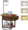 runjuly Floor Lamp with Table, Narrow Side Table with Charging Station