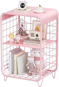 APEXCHASER Cute Kids Pink Nightstand,3 Tier Metal Side Table