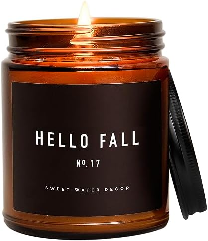 Sweet Water Decor Hello Fall Candle, 9oz Amber Jar, Fall & Thanksgiving