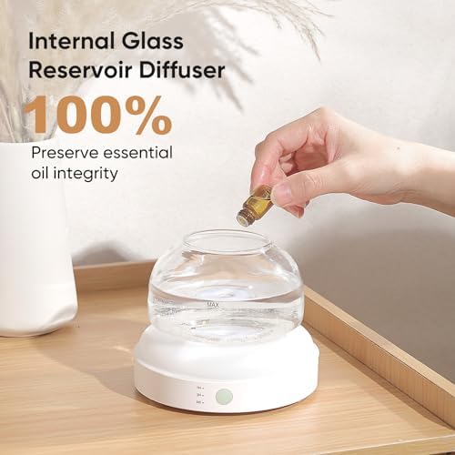 Lecdura Glass Essential Oil Diffuser, 200ml Ultrasonic Aroma Diffusers with Glass Reservoir Dome & White Plastic Base Lock Color Auto-Off Timer 7 Color Light for Home Office Bedroom Yoga