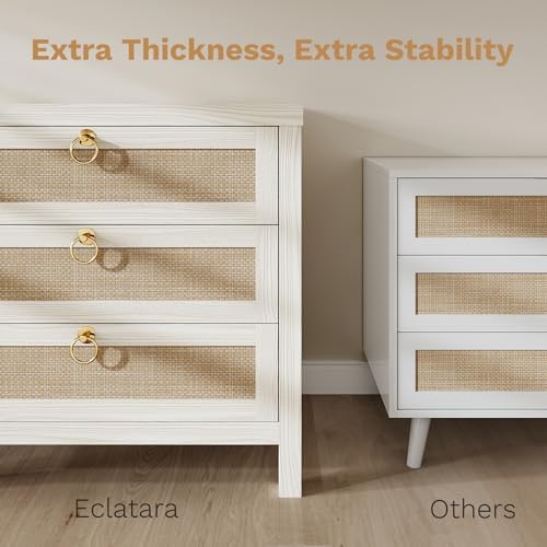 Eclatara Large Rattan Night Stand Set of 2 Boho Nightstand with 3 Drawers