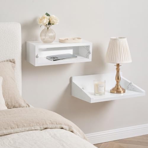 SUMGAR Floating Nightstand Set of 2 White Bedside Table for Small Spaces