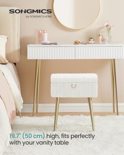 SONGMICS Vanity Stool Chair with Storage, Metal Legs, Max. Load 440 lb