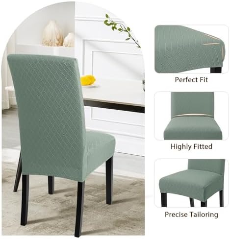 SearchI Dining Room Chair Covers Set of 4, Stretch Jacquard Parsons Chair Slipcovers Removable Washable Kitchen Chair Protector Cover for Dining Room, Hotel, Ceremony (Sage Green Rhombus)