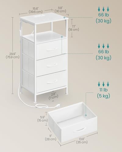 SONGMICS Nightstand with Charging Station, 3 Fabric Drawers