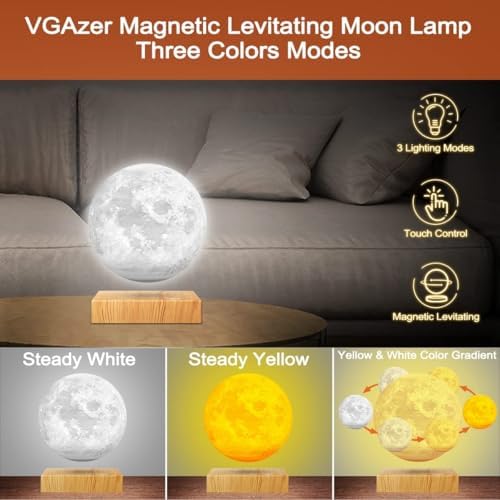 Levitating Moon Lamp - Floating and Spinning Moon Light Spinning in Air - Night Lamp for Office, Home, Room Decor,Holiday Gifts (3 Colors)