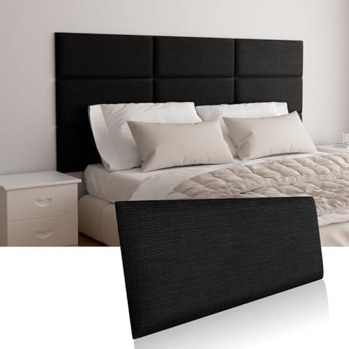 Upholstered Wall Mounted Headboard, Acoustic Panel, Peel and Stick Wall Padding, Black Dorm Towel Fabric, 4-Pack