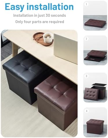 Bsketa Storage Ottoman Bench,17 Inch Folding Leather Foot Rest Stool, Brown