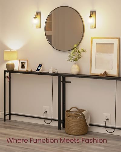 VASAGLE 39.4" Console Table Set of 2, Couch Tables with Outlets for Sofa
