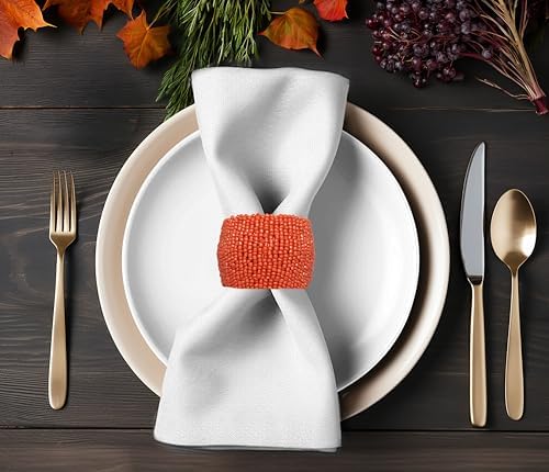 COTTON CRAFT Glitz Handmade Beaded Napkin Rings - Set of 12 - Coral