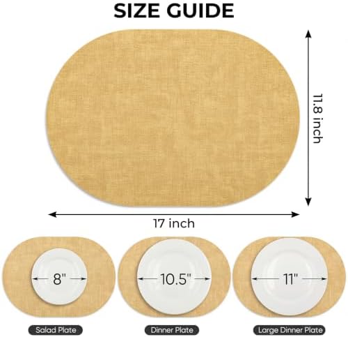 Faux Leather Oval Placemats Set of 8, Yellow