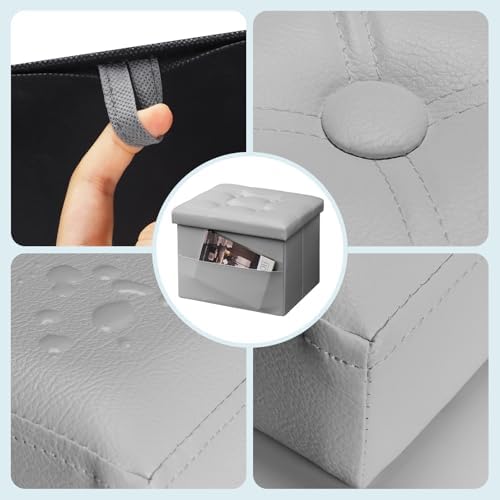 Bsketa Storage Ottoman Bench,16 Inch Folding Leather Foot Rest Stool, Grey
