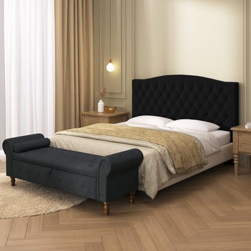 Furpopup Velvet Queen Size Headboard Only, Upholstered Wall Mount, Black